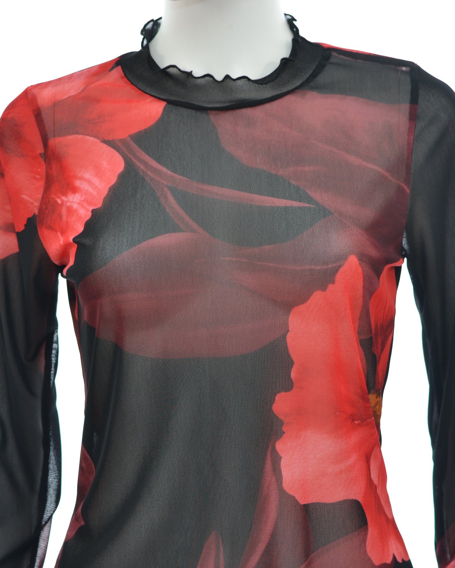 Hanoi Mesh Top - Red Flower