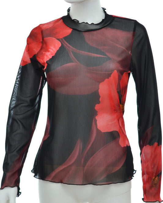 Hanoi Mesh Top - Red Flower