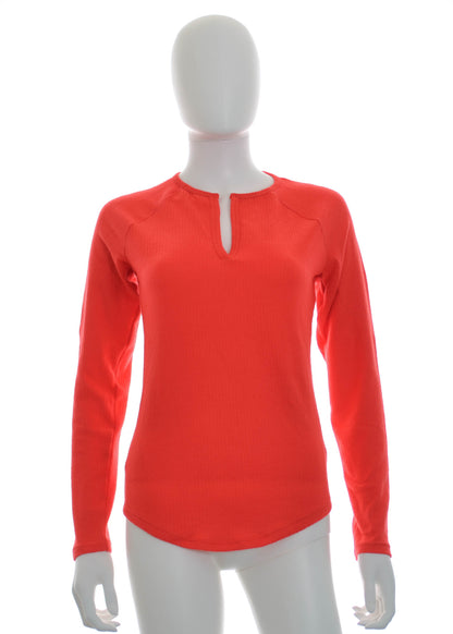 Jenni Split-Neck Ribbed Long Sleeve Knit Pajama Top