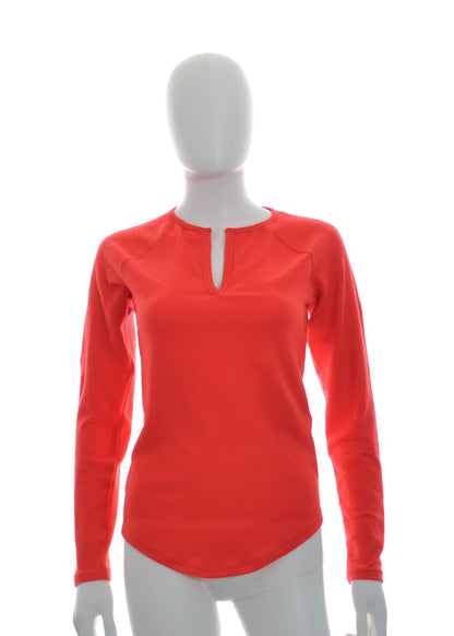 Jenni Split-Neck Ribbed Long Sleeve Knit Pajama Top