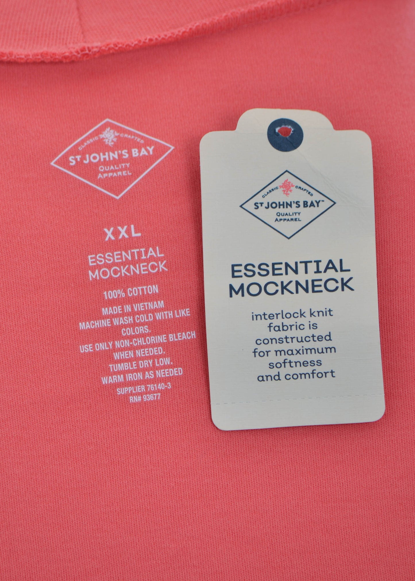 St. John's Bay - XXL - Long Sleeve Coral Essential MockNeck
