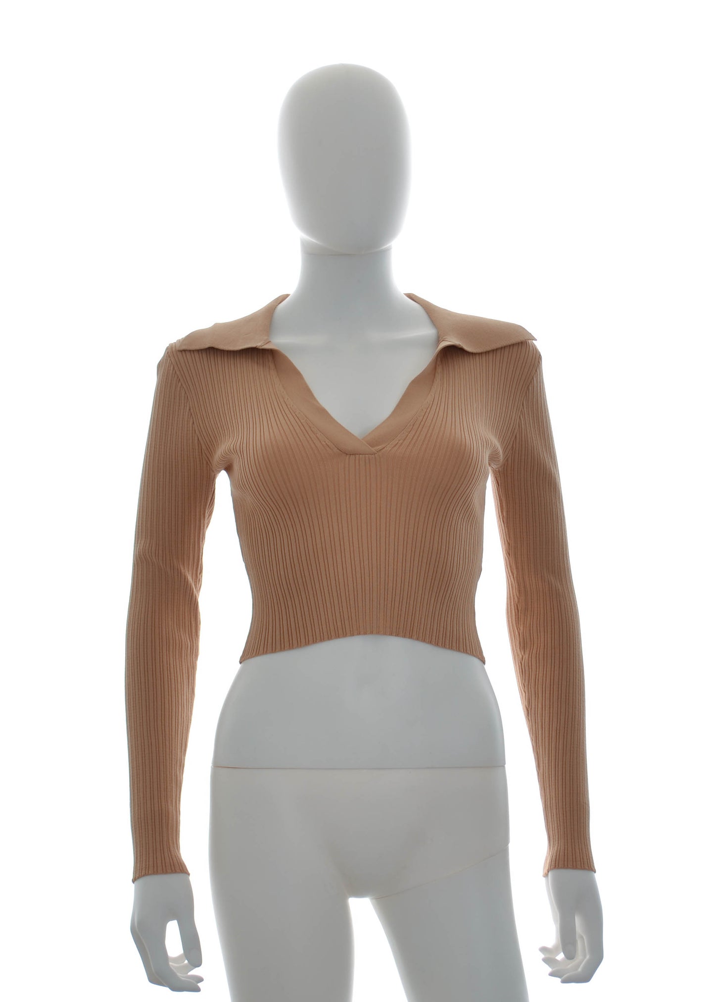 Forever 21 Sand Long Sleeve Vneck Crop Top