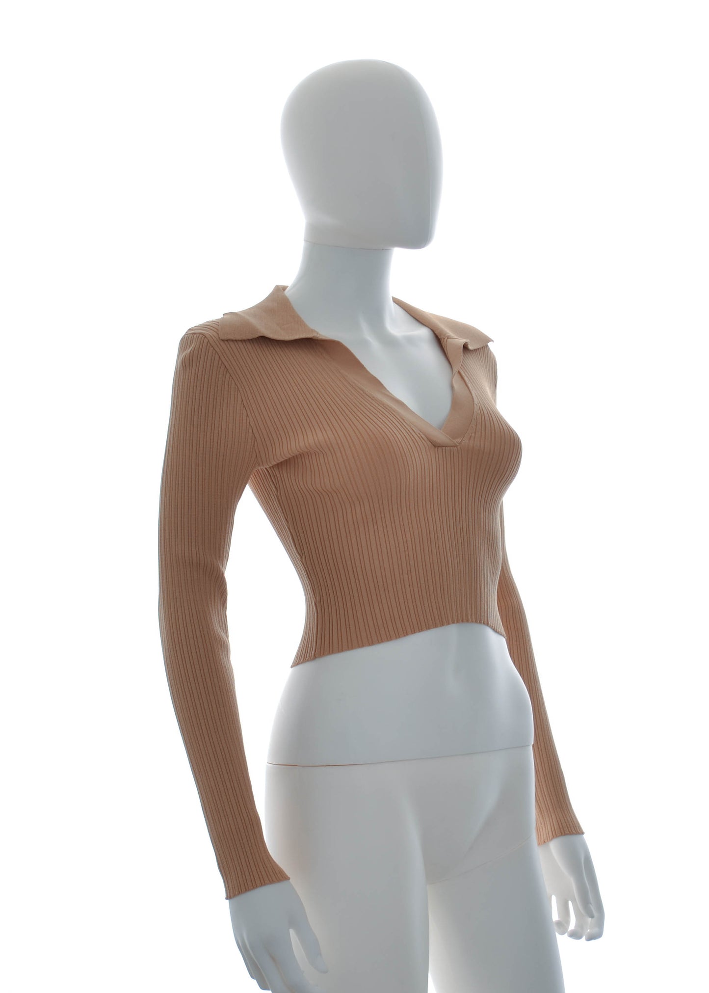 Forever 21 Sand Long Sleeve Vneck Crop Top